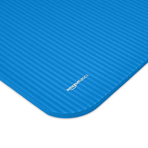 Image of amazon basics 13Mm Extra Thick Yoga Mat With Carrying Strap, Blue & Vinyl 2 Pound Dumbbells - Set Of 2, Yellow