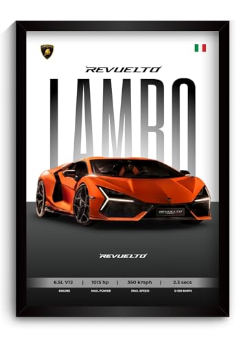 Image of Lamborghini Revuelto Poster | Framed Lamborghini A4 Sized (31 x 23 cm) | Car Poster for Wall, Gift for Boys, Supercar Posters | Supercar Frames | Car Posters for Wall, Bedroom, Hostel, Study Room (F 011)