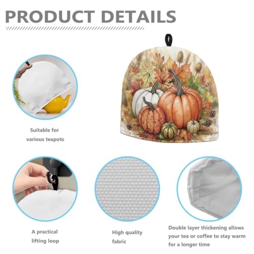 Image of Harvest Pumpkins Fall Tea Cosy for Teapot Tea Pot Cozy Washable, Keeping Warm, Kettle Cover for Thanksgiving Party, Dust Proof Breakfast Tea Pot Cover