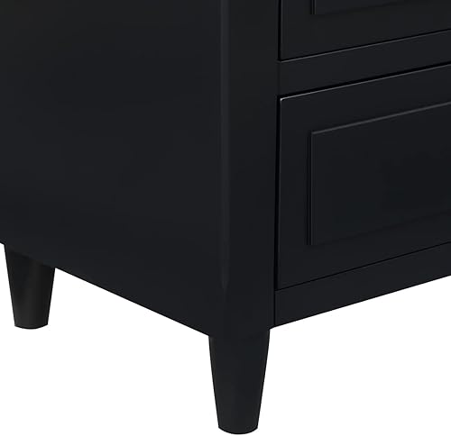 Miniatura 4 de Harper & Bright Designs Mesita de noche con dos estantes integrados y un almacenamiento abierto, diseño de carga USB, mesa de noche de madera, mesa