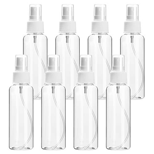 Clear Spray Bottles, (3.38oz/100ml ) Small Fine Mist Spray Bottle, Mini Travel Spray Bottle Refillable,Empty Atomizer Spray Bottles for Essential Oils,Alcohol, Cleaning(8 Pack)