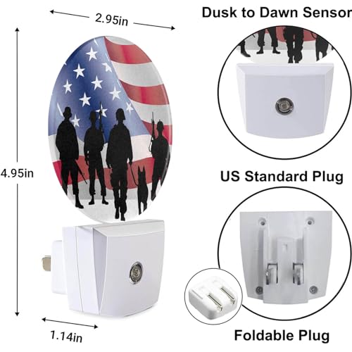 Image of 4th of July Patriotic Night Light American Independence Memorial Day Always Remember Night Lights Plug into Wall with Dusk to Dawn Sensor Round LED Lighting