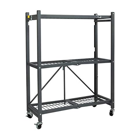 Origami 3 Tier Folding Shelves, Storage Shelving Rack Unit With Wheels, Pewter Cover
