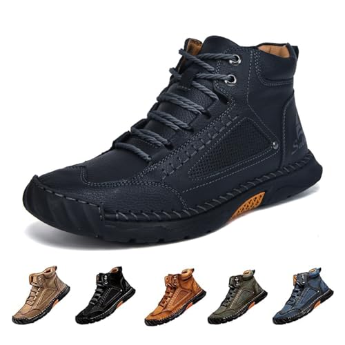 RRCJXLQDSF Mens Chukka Non Slip Ankle Boots, Men's Handmade Leather Casual Shoes Arch Support Boots Waterproof Comfortable Fashion Sneakers (Black,9.5)