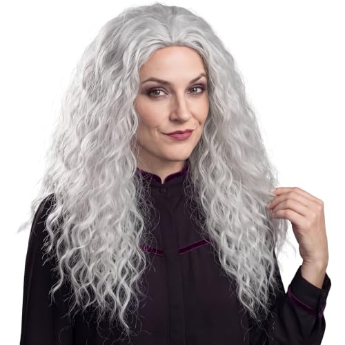 Witch Wig Old Lady Wig Women Long Grey Curly Costume Cosplay Wig