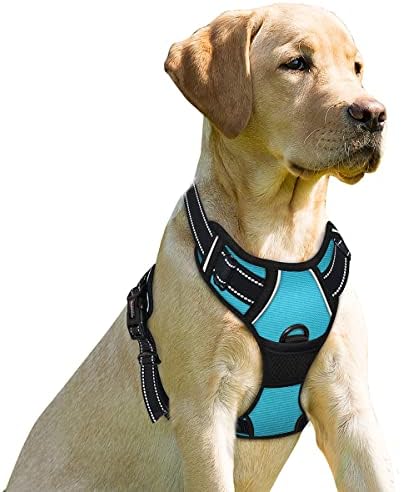BARKBAY No Pull Dog Harness Front Clip Heavy Duty Reflective Easy Control Handle for Large Dog Walking(Blue,L)