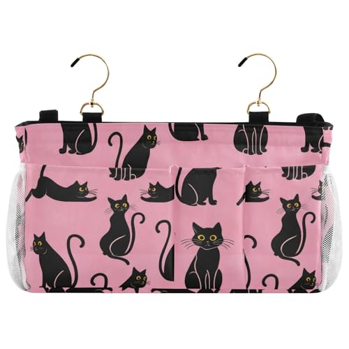 Burbuja Black Cat Bedside Caddy Hanging Storage Organizer with 2 Straps and Hooks for Home College Dorm Bunk Bed Hospital Bed Crib