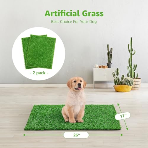 Image of 2 Pack Artificial Dog Grass Pee Pad 26 inch x 17 inch, Indoor Potty Training Turf | Easy to Clean, with Drainage, Reusable, Realistic, Fake Grass Mat, for Apartment, Balcony, Outddor Use