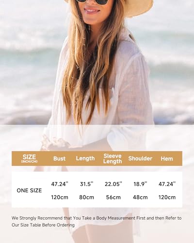 Bsubseach Women Long Sleeve Beach Shirt Blouses Bathing Suit Cover Up Button Down Collar2