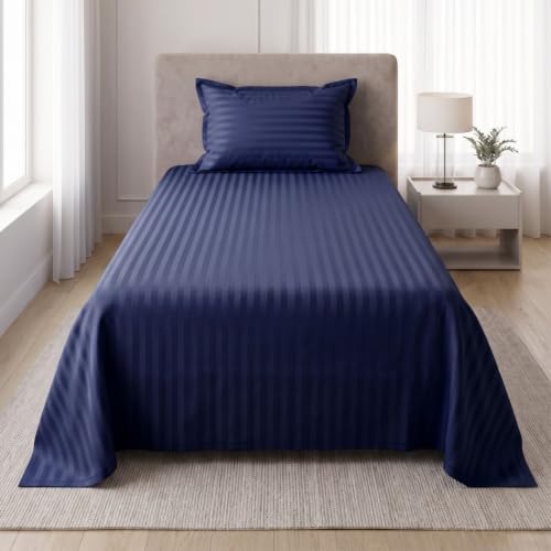 Image of Living Roots Glace Cotton 180 TC Single Bedsheet with 1 Pillow Cover |Single Size 60 x 90 Inches |Soft, Breathable & Durable |Fits Mattress up to 4 Inches |No Colour Bleeding (Navy Blue)
