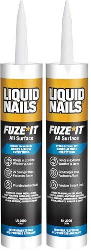Liquid Nails 56198673380 LN-2000 FuzeIt All Surface Construction Adhesive (9-Ounce), Gray (Pack of 2)