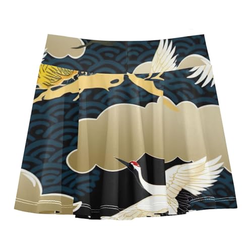 Athletic Shorts Girls Skorts Kids Tennis Skirts Outfit Teen Skirt Traditional Golden White Cranes Black 3t2
