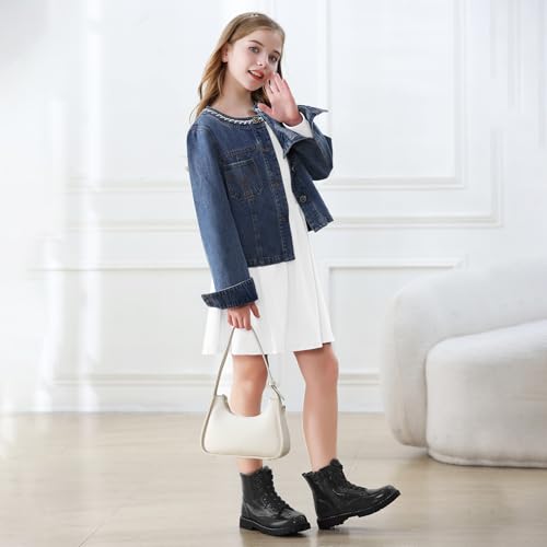 Zando Girls' Long Sleeve A-line Swing Dress - Solid Color High Waist Fall Winter Dress for Girls 4-12 Years4