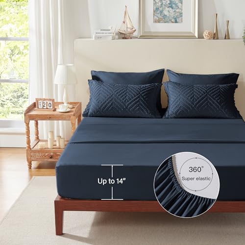 Zzlpp King Comforter Set 7 Pieces, Navy Blue Tufted Bed in a Bag with Comforter and Sheets, All Season Boho Bedding Sets with Comforter, 2 Pillow Shams, 2 Pillowcases, 1 Flat Sheet, 1 Fitted Sheet by Zzlpp - Image 7