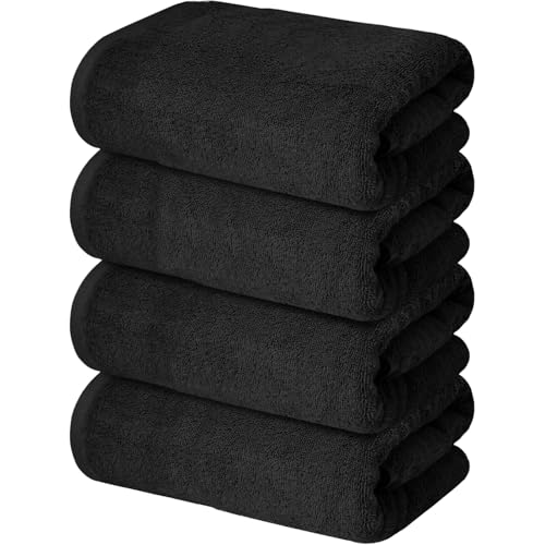 DAN RIVER 4 Pack Cotton Bath Towels – 22x44 Inches, Lightweight, Super Absorbent, Quick Drying, Soft & Durable Thick Bathroom Towels for Home, Gym and Spa, Black