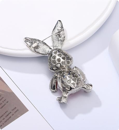 Image of Rhinestone Moving Rabbit Brooch Pin for Women Girls Fashion Crystal Enamel Love Heart Back Bunny Animal Pet Brooches Lapel Pins Dainty Cute Easter Valentine Honors Day Jewelry Gift Souvenir