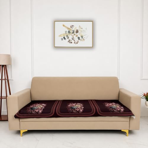 Image of Homerz Premium 'Luxe Series' Sofa Cover | Holland Velvet Fabric | Smooth Finish | Anti-Slip Fleece Backing Couch Protector (Maroon, 7 (3+2+2) Seater, Only Seat Cover)