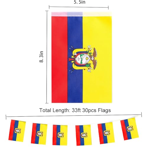 Image of Ecuador Flags Ecuadorian String Flag Banners for Patriotic Events Independence Day Sports Bars Inside Outside Decorations 33 Feet 30 Flags