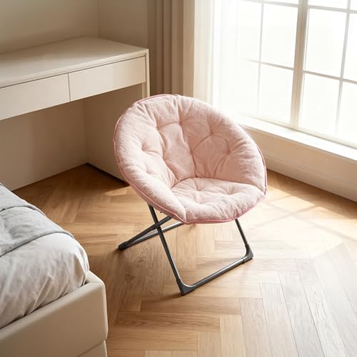 kozamas Fauteuil de relaxation pliable rose avec rembourrage en laine de mouton | Fauteuil léger à plier | Confortable pour le salon, la chambre à coucher...