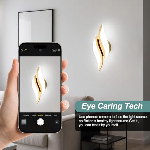 Image of CANEOE 2Packs Modern LED Wall Sconce 6000K Gold Indoor Wall Light Fixtures Acrylic Wall Sconce Lighting for Living Room Bedroom Bedside Bathroom Hallway Stairway Wall Lamp (Gold, 2 Packs, 6000K)