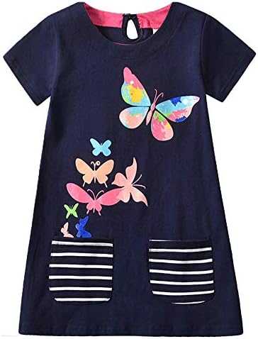 DXTON Toddler Baby Girls Dresses Summer Short Sleeves Dresses Outfits SH4779 5T
