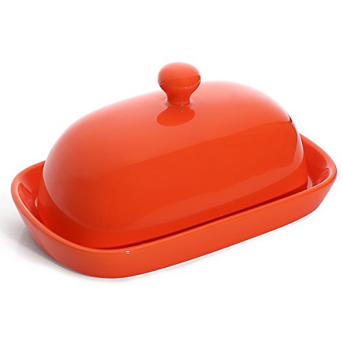 Sweese 306.106 Porcelain Cute Butter Dish with Lid, Perfect for East/West Butter, Orange