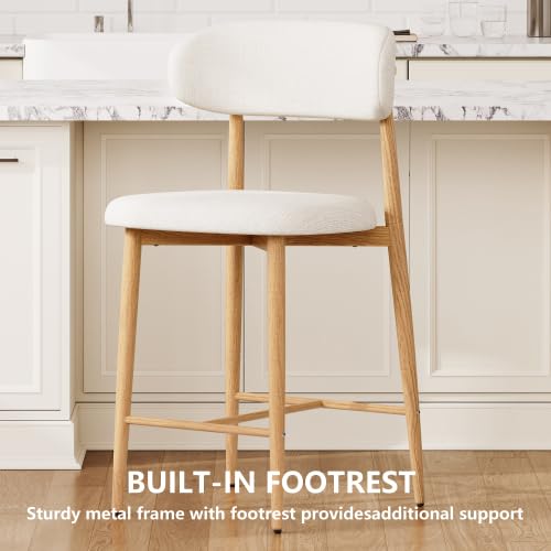 Image of ECHINGLEC Counter Height Bar Stools Set of 6, Upholstered Kitchen Bar Stools with Curved Back Support & Sturdy Metal Legs, Kitchen Stools for Kitchen Island, Home Bar (Beige)