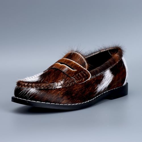 Image of XOBZJH Vintage Penny Loafers for Women Handmade Natural Calf Hair Flats with Arch Support,Comfortable Designer Work Walking Shoes