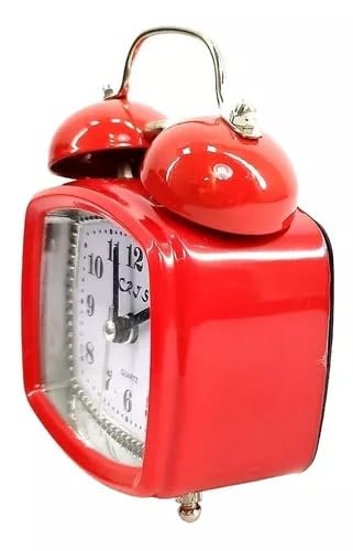 Relógio Despertador Retrô Vermelho Pequeno quadrado e Silencioso, 11cm x 9cm, Pilha AA