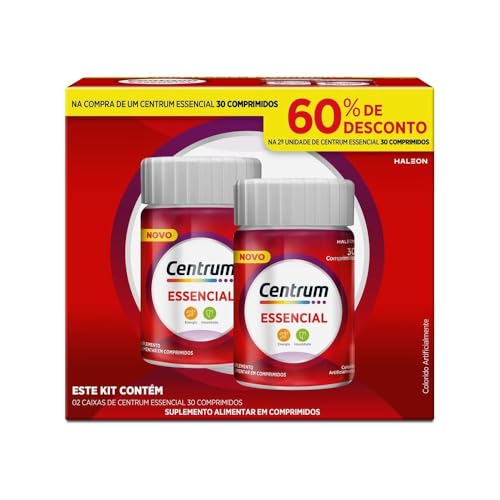 Centrum Essencial Multivitamínico Diário, com Complexo B, Vitamina D, e Magnesio, 2 Frascos com 30 Comprimidos cada