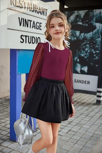 Arshiner Girls Long Sleeve Shirt with Ruffle Cuffs Polka Swiss Dots Kids Girls Pullover Shirts Cute Crewneck Girls Top4