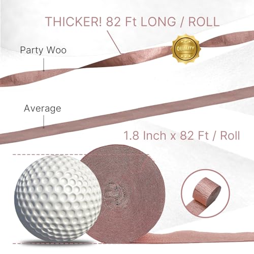 Image of PartyWoo Crepe Paper Streamers 8 Rolls 656ft, Pack of Rose Gold, Dusty Pink, Pastel Pink Streamers Party Decorations, Crepe Paper for Birthday Decorations, Wedding Decorations (1.8 In x 82 Ft /Roll)