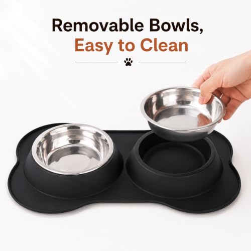 Image of Dog Bone Shaped Stainless Steel Pet Bowl Combo with Non-Slip Silicone Base | Double Feeding Bowl for Food and Water for Dogs, Puppies & Cats (700ml Bowl Each)