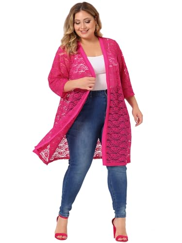 Image of Agnes Orinda Plus Size Cardigans for Women Lace Cardigan Lightweight Crochet 3 /4 Sleeve Cover Up Jacket