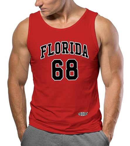 Neverless® Herren Tank-Top Print Florida 86 Trikot College Style Basketball Sport Muskelshirt Rot L