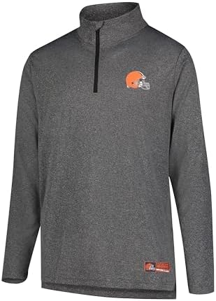 Ultra Game NFL Official Adults Super Soft Quarter Zip Long Sleeve T-Shirt - Unisex, Cleveland Browns, Heather Charcoal, Medium