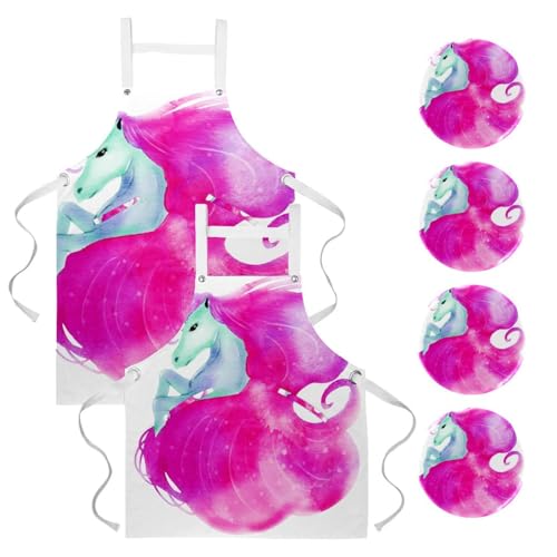 Tablier de cuisine pour restaurant et bar avec 4 broches motif licorne multicolore