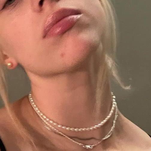 Pearl Necklace for Women and Girls, Handmade 14” Choker with Tiny White Freshwater Pearls, Silver Clasp, and 3” Adjustable Chain, Cute Trendy Layered Necklaces - Image 3