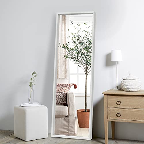 Image of NeuType 59 inchx16 inch Full Length Floor Mirror with Standing Holder - Wall-Mounted Body Mirror for Bedroom, Dressing - Standing, Hanging or Leaning - White MDF Frame