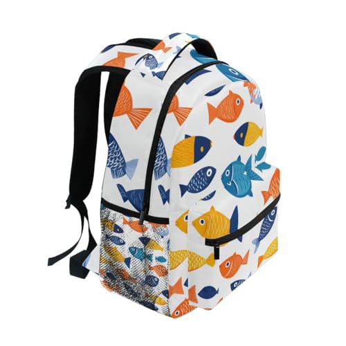 Small Fish Pattern Backpack for Women Mens Girls Boys Teens, School Backpacks Students Laptop Bookbag Rucksack Casual Daypack for Hiking Traveling Camping Work2