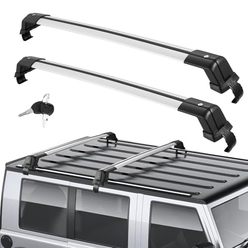 Universal Roof Rack Bars – Cross Rail Roof Rack for Cars with Flush Rails,110-118cm Aluminium Cross Bars, Lockable, 150kg Load Capacity, Various car models,Black
