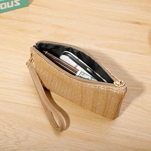 Women's Long Wallet Simple Straw Bag Coin Money Card Organizer Purse Handbag Large Capacity Portable Phone Pouch3