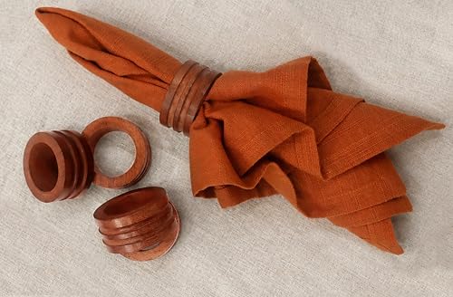Image of COTTON CRAFT Solid Wood Fluted Napkin Rings - Set of 12-100% Acacia Wood - Round Handmade Napkin Holder - Rustic Farmhouse Table Decor for Everyday, Thanksgiving, Christmas, Holiday Dining - Natural