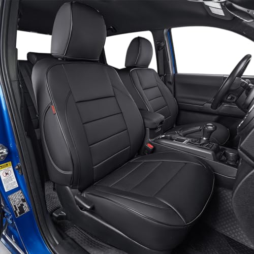 Image of EKR Custom Fit Tacoma Car Seat Covers for Toyota Tacoma 2016 2017 2018 2019 2020 2021 2022 2023 Access Cab -Full Set,Faux Leather(Black)