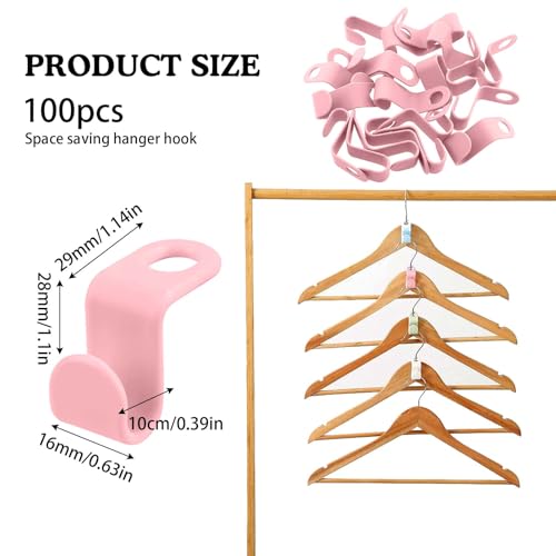 SHUOHONG 100 Stück Kleiderbügel Verbindungshaken, Kleiderbügel Platzsparend, Kleiderbügel Kunststoff, Hangers Clothes Organizer, Kleiderbügel Haken für Mehr Nutzbaren Platz Im Schrank (Rosa)