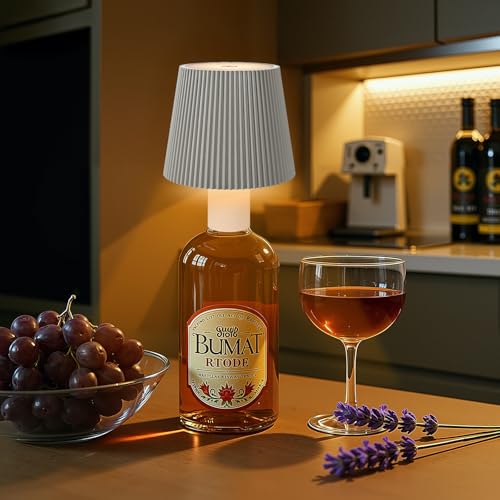 Ketom Flaschenlampe Aufsatz LED Aufladbar Taubengrau, IP54 Wasserdicht Lampenschirm für Flasche, Akku Lampe für Flasche LED USB, 3 Farbtemperaturen, Dimmbare, Touch Control, für Restaurant Bar Balkon