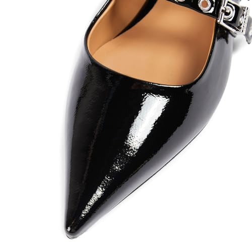 anteikira Women's Pointed Toe Ballerina Flats Eyelet Strap Comfortable Mary Jane Flats Grommet Dress Work Office Ballet Flats for Women Size 5.5-12US4