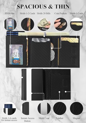 Ridge Wallets for Men, Leather & Aluminum-Trifold Wallets for Men | Pop Up Wallet for Men Holds 12 Cards,20 Bills,Coins,ID Window,RFID Minimalist Wallet for Men,Men's Wallet for Men's Gifts2