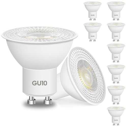 DMSELL 10 Pack GU10 LED Bulbs Cool White 3000K 5W 600LM CRI>80 Non Dimmable Non Flicker Spotlight Bulbs for Home
