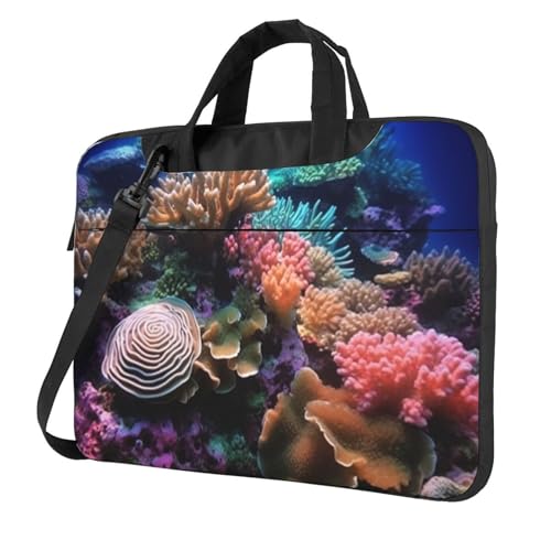 Maletín para ordenador con diseño de coral y mundo submarino para portátiles con asa y correa
